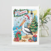 Carte de Noël au Pélican Côtiers à l'aquarelle (Debout devant)