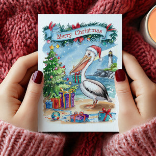 Carte de Noël au pinceau à l'aquarelle de Pélican