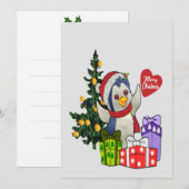 Carte de Noël au pingouin adorable (Devant / Derrière)