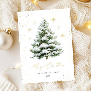 Carte de Noël au sapin de couleur or vert