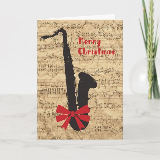 Carte de Noël au saxophone avec feuille de musique (Devant)