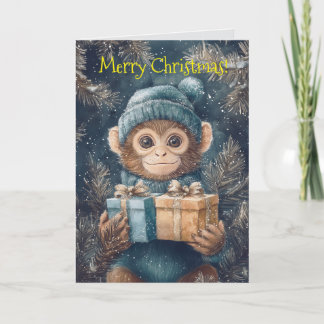 Carte de Noël au Singe mignon
