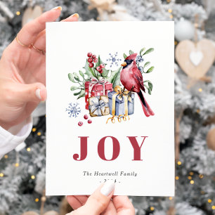 Carte de Noël au style aquarelle avec un cardinal