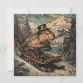 Carte de Noël au traîneau de castor Steampunk (Devant)