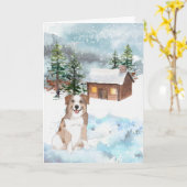 Carte de Noël Australian Shepherd (rouge) (Fleur jaune)