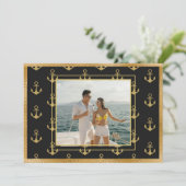 Carte de Noël aux ancres dorées thème nautique (Debout devant)