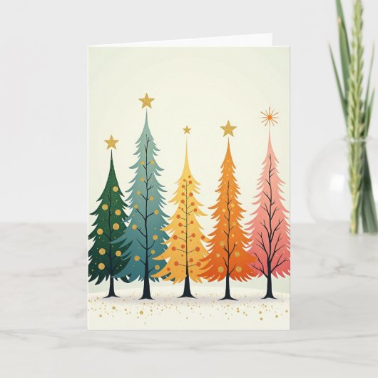 Carte de Noël aux arbres colorés rétro (Devant)
