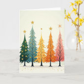 Carte de Noël aux arbres colorés rétro (Fleur jaune)