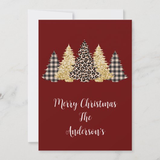 Carte de Noël aux arbres de Noël à carreaux léopar (Devant)