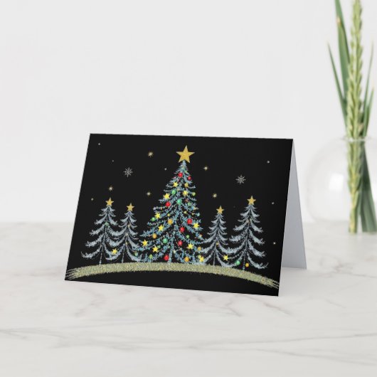 Carte de Noël aux Arbres Décorés Joliment (Devant)