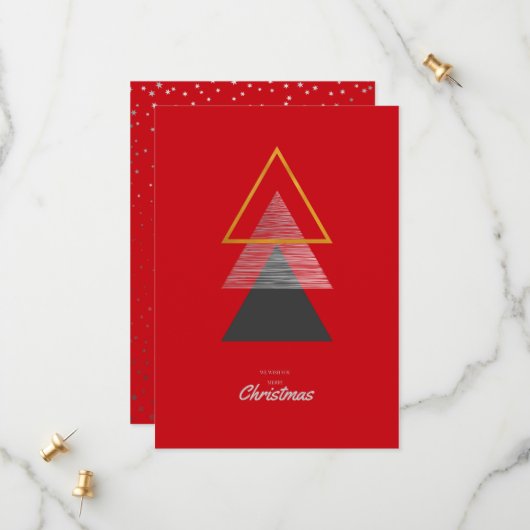 Carte de Noël aux arbres géométriques modernes. (Devant/Arrière en situation)