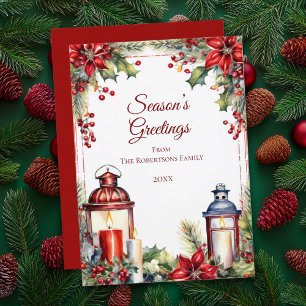 Carte de Noël aux Baies Rouges, au Houx et aux Cha