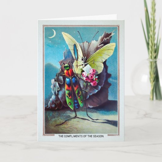 Carte de Noël aux insectes victoriens avec des fle (Devant)