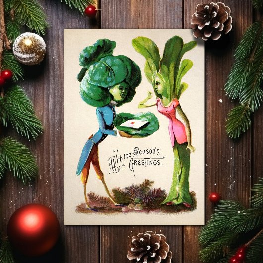 Carte de Noël aux légumes étranges vintage