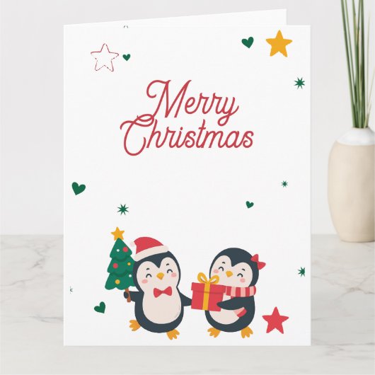 Carte de Noël aux manchots mignons (Devant)