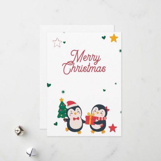 Carte de Noël aux manchots mignons (Devant/Arrière en situation)