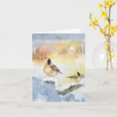 Carte de Noël aux oiseaux d'aquarelle - Peint à la (Fleur jaune)