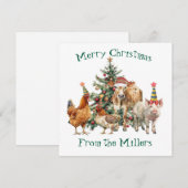 Carte de Noël avec animaux de ferme (Devant / Derrière)