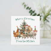 Carte de Noël avec animaux de ferme (Debout devant)