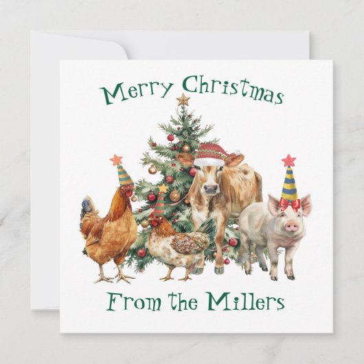 Carte de Noël avec animaux de ferme (Devant)