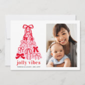 Carte de Noël avec arbre de Noël aux rubans roses  (Devant)