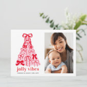 Carte de Noël avec arbre de Noël aux rubans roses  (Debout devant)