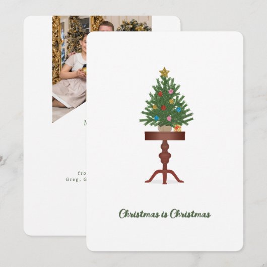 Carte de Noël avec arbre de Noël sur table latéral (Devant / Derrière)