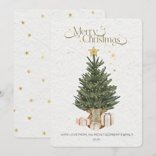 Carte de Noël avec arbre de Noël vert rustique (Devant / Derrière)