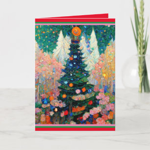 Carte de Noël avec arbre de style Klimt aquarelle