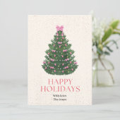 Carte de Noël avec arbre décoré d'un ruban rose (Debout devant)