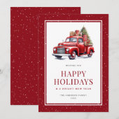 Carte de Noël avec arbre et neige camion rouge Joy (Devant / Derrière)