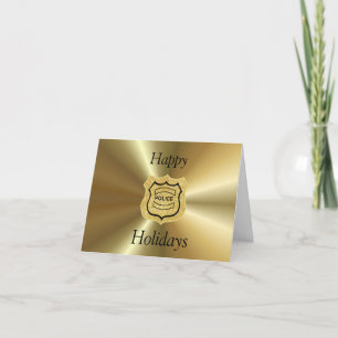 Carte de Noël avec Badge ou Bouclier de Police Dor