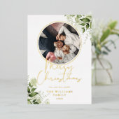 Carte de Noël avec bague dorée et feuillage Photo (Debout devant)