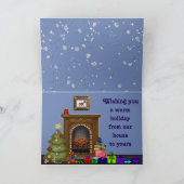 Carte de Noël avec Basset en Neige & Cheminée & Ar (Intérieur)