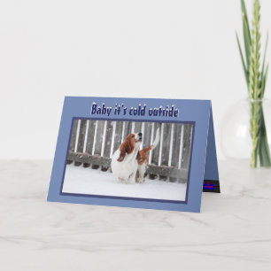 Carte de Noël avec Basset en Neige & Cheminée & Ar