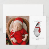 Carte de Noël avec bébé pingouin pour les fêtes de (Devant / Derrière)