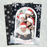 Carte de Noël avec bordure de flocon de neige pour<br><div class="desc">Une carte de Noël photo cosy et festive avec un fond inspiré de la neige qui tombe et des accents de flocons de neige blancs entourant votre photo de famille préférée. Personnalisez le message, le nom, l'année et le texte pour créer un message de vacances chaleureux et joyeux à partager...</div>