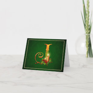 Carte de Noël avec bougies allumées initiale J