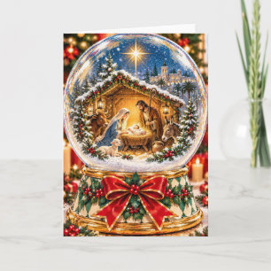 Carte de Noël avec boule à neige de la Nativité