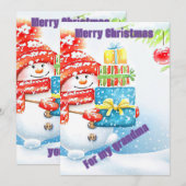 Carte de Noël avec cadeau de bonhomme de neige (Devant / Derrière)