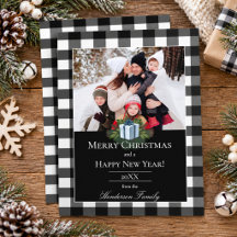 Carte de Noël avec cadeau en carreaux de bison | B