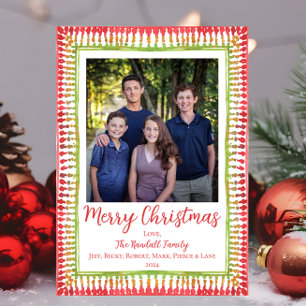 Carte de Noël avec cadre peint rouge et vert, Vaca