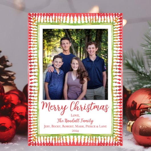 Carte de Noël avec cadre peint rouge et vert, Vaca