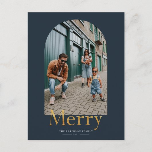 Carte de Noël avec cadre photo en arche dorée joye (Devant)