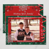 Carte de Noël avec cadre photo en ruban rouge et v (Devant / Derrière)