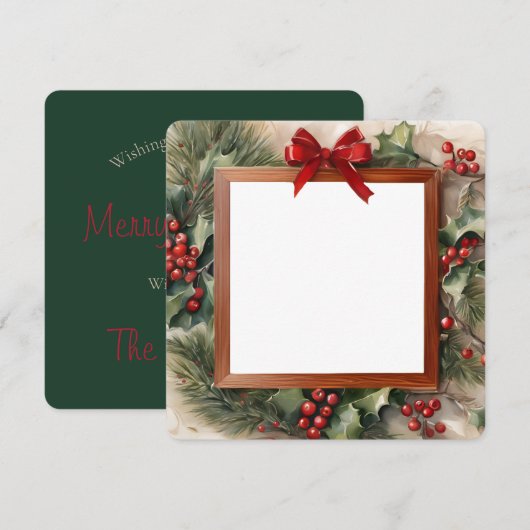 Carte de Noël avec cadre photo Holly et Fir (Devant / Derrière)