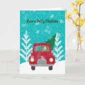 Carte de Noël avec Camion Rouge et Arbre de Noël (Fleur jaune)