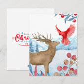 Carte de Noël avec Cerf et Cardinal (Devant / Derrière)