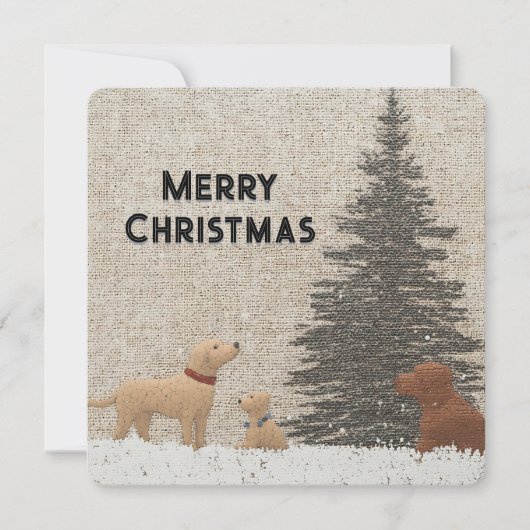 Carte de Noël avec Chiens & Arbre Couleur Neutre (Devant)