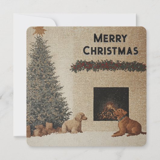 Carte de Noël avec Chiens & Cheminée Couleurs Neut (Devant)